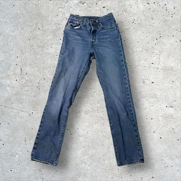 Levi’s 501 Jeans Straight Leg Distressed Blue Denim Western Men's Size 24x30 - Picture 4 of 12